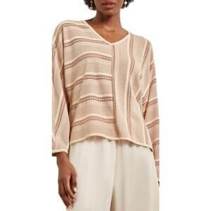 Misook Multistitch Dolman Sleeve Tunic Sweater in Sand/parchment M Long Sleeves